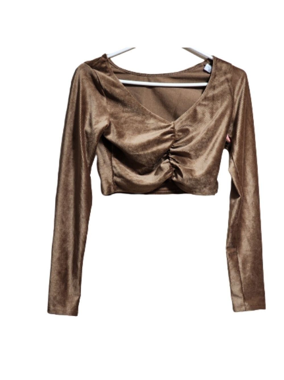 A.C.W Long sleeve corduroy crop top color chocolate size medium